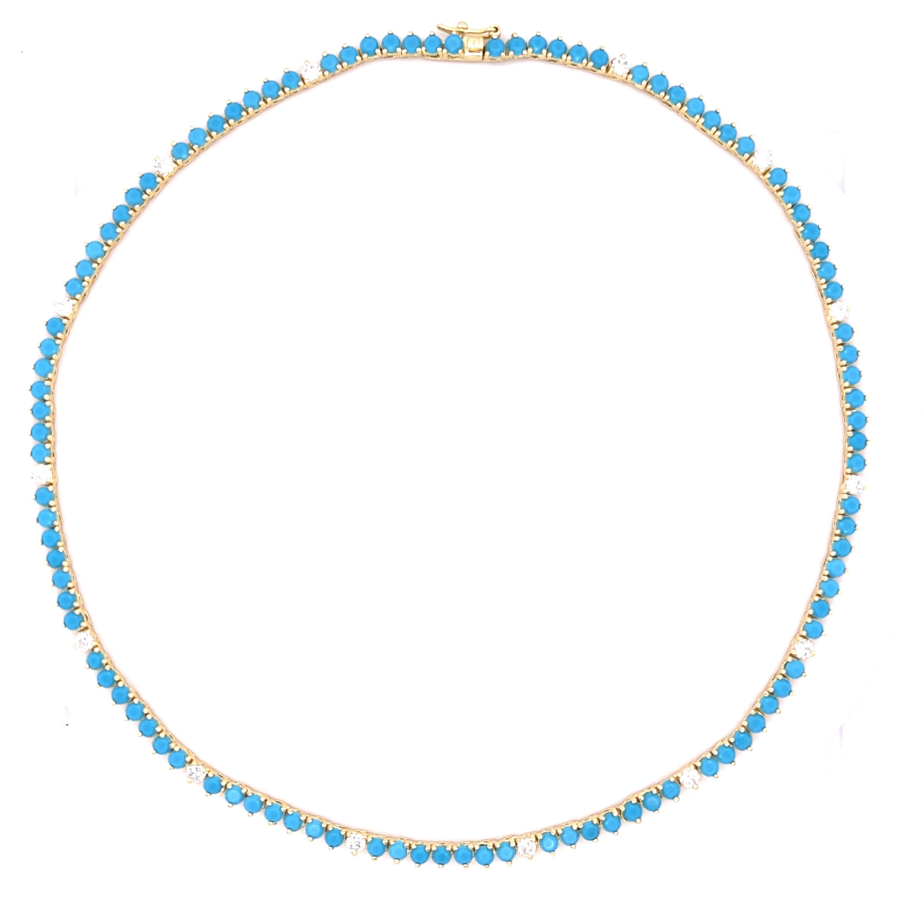 Ibiza Turquoise   Clear CZ’s 3 Prong Tennis Necklace