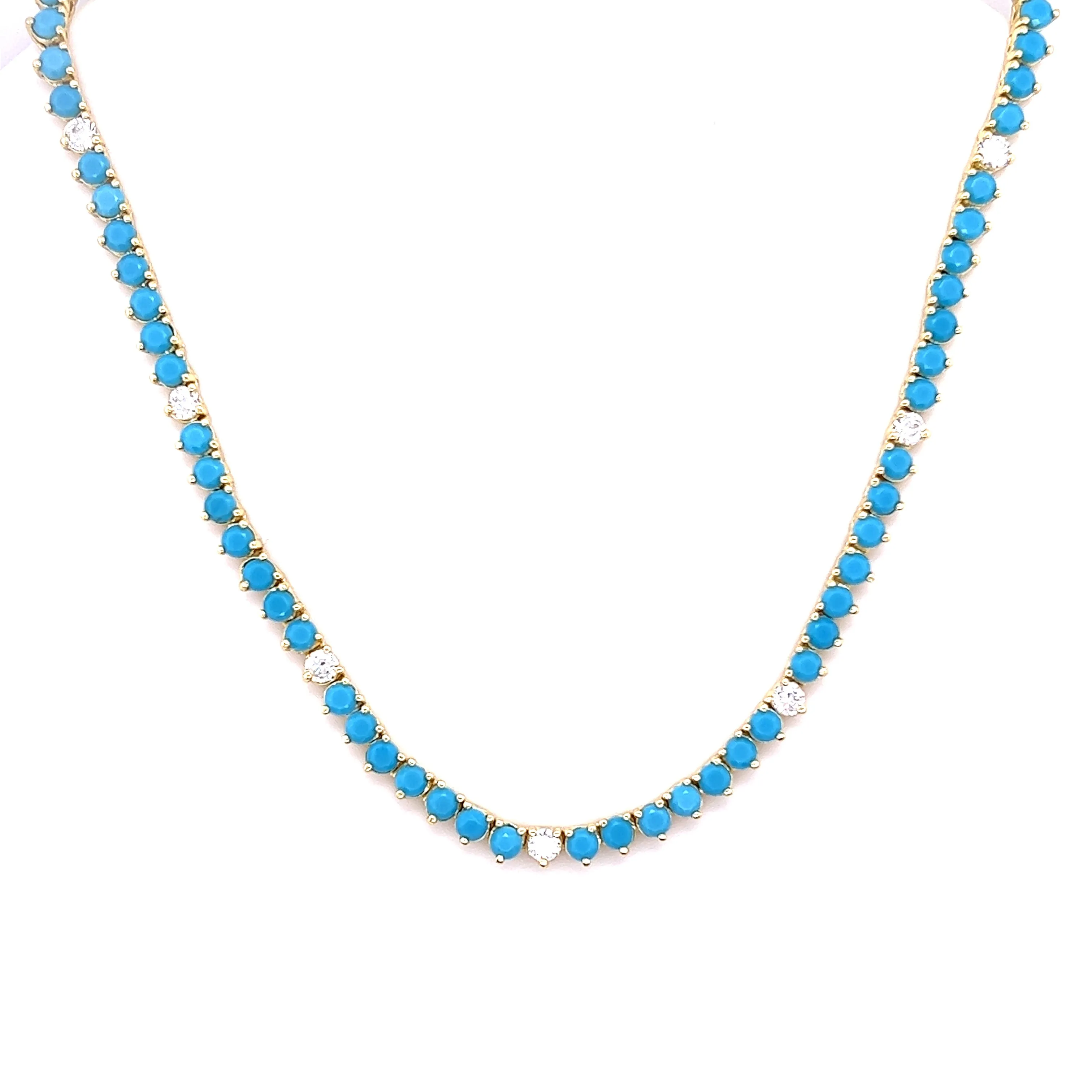 Ibiza Turquoise   Clear CZ’s 3 Prong Tennis Necklace