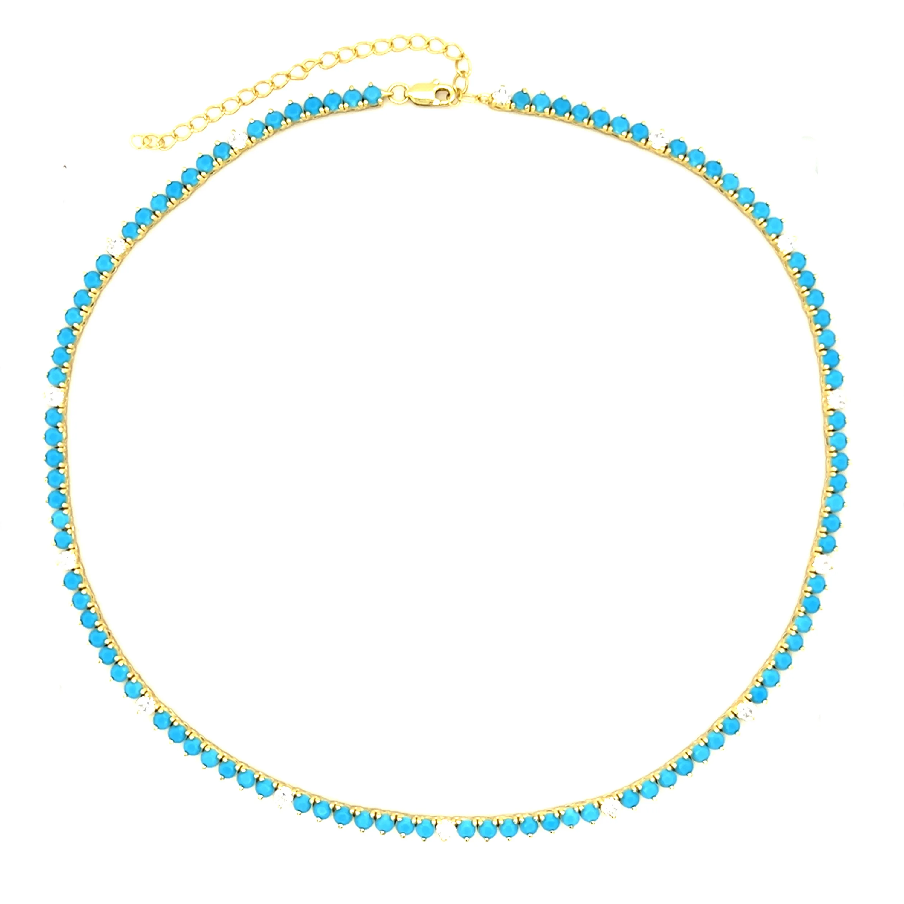 Ibiza Turquoise   Clear CZ’s 3 Prong Tennis Necklace