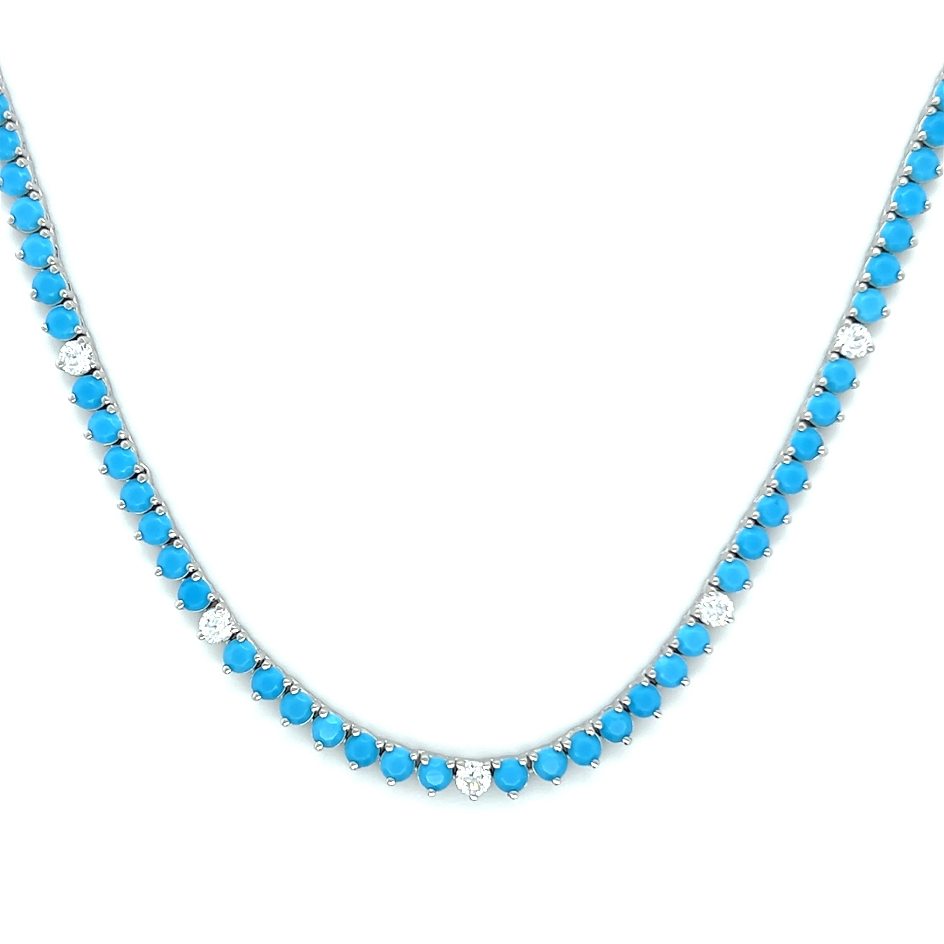 Ibiza Turquoise   Clear CZ’s 3 Prong Tennis Necklace