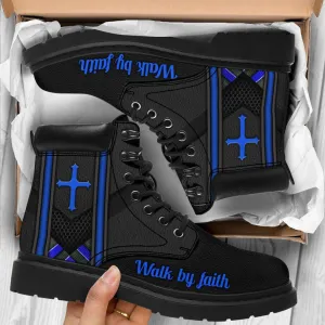 Jesus Leather Boots Black And Blue - Christian Shoes For Men And Women