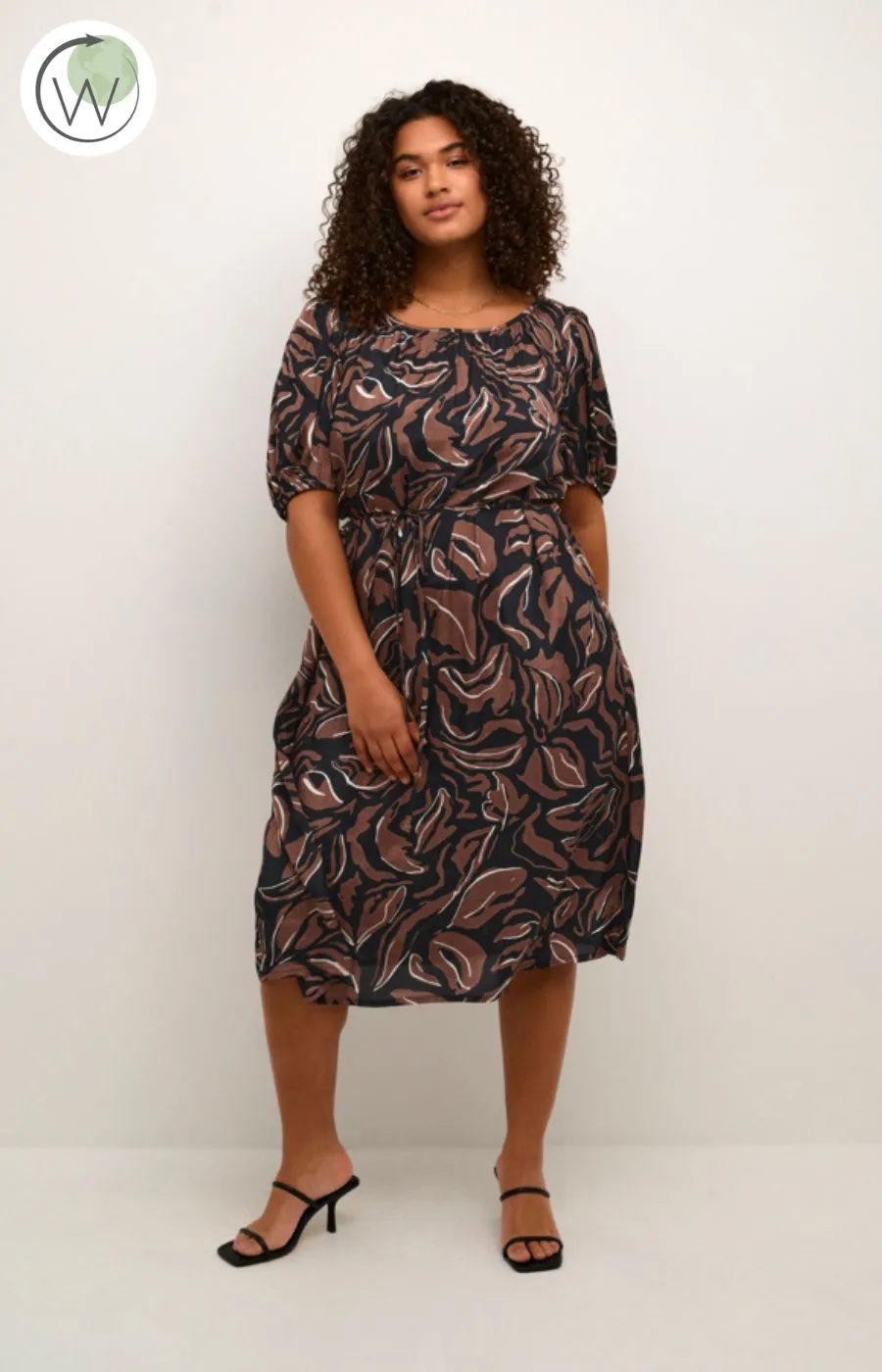 Kaffe Curve Printed Dress in Brown