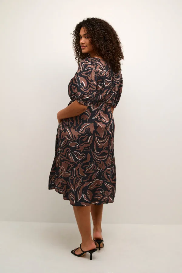 Kaffe Curve Printed Dress in Brown