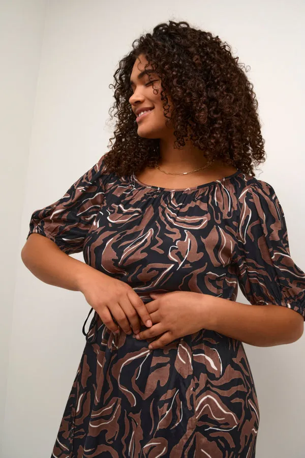 Kaffe Curve Printed Dress in Brown