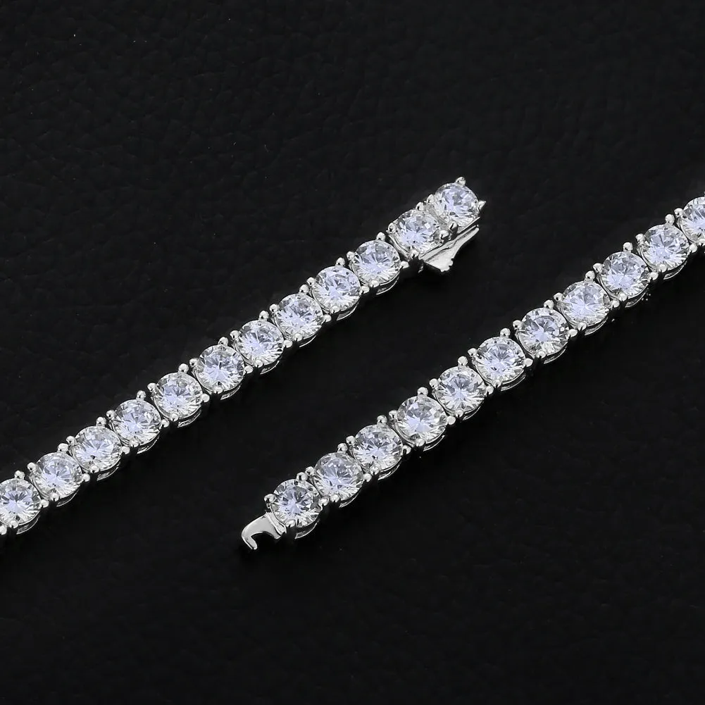 KRKC 4mm CZ Diamond Mens Tennis Chain and Bracelet Set in White Gold