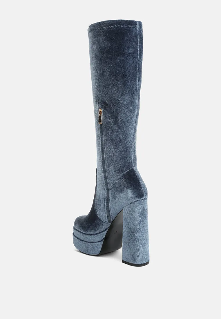 Lazuli High Block Heel Velvet Boot