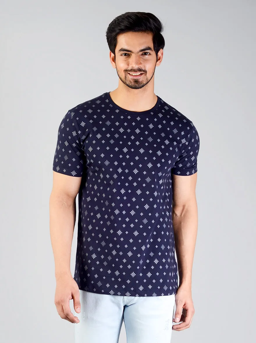 Medieval Blue Printed Slim Fit T-shirt | JadeBlue