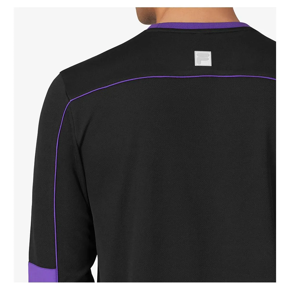 Men`s Back Spin Long Sleeve Tennis Crew Black and Royal Purple