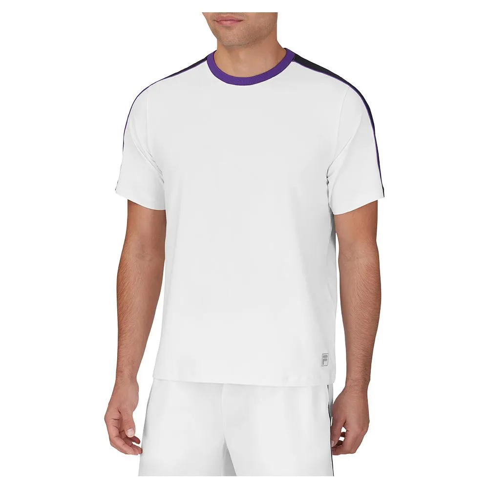 Men`s Back Spin Short Sleeve Tennis Crew White and Black