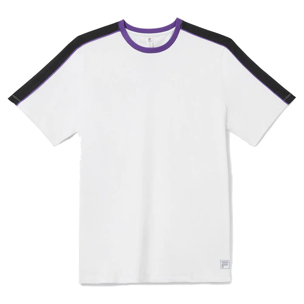 Men`s Back Spin Short Sleeve Tennis Crew White and Black