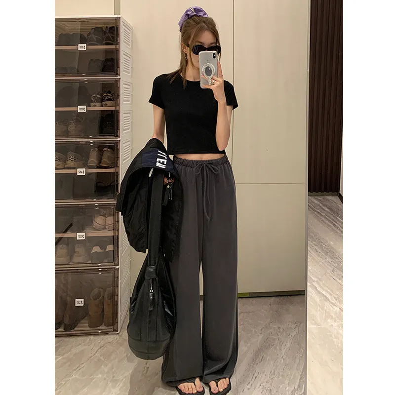 Nantao High-Grade Sports Suit Women's  New Younger Short Sleeve Casual Wear Wide-Leg Pants Lazy Two-Piece Suit