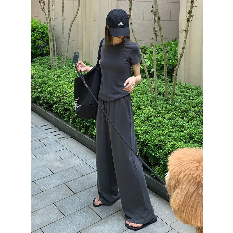 Nantao High-Grade Sports Suit Women's  New Younger Short Sleeve Casual Wear Wide-Leg Pants Lazy Two-Piece Suit