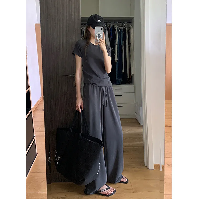 Nantao High-Grade Sports Suit Women's  New Younger Short Sleeve Casual Wear Wide-Leg Pants Lazy Two-Piece Suit