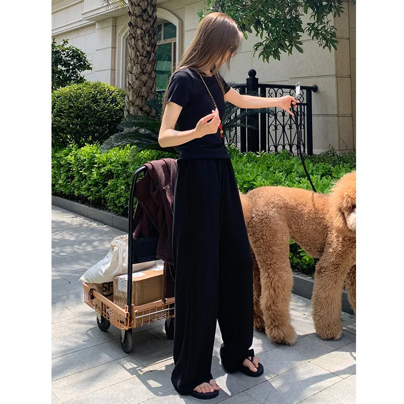 Nantao High-Grade Sports Suit Women's  New Younger Short Sleeve Casual Wear Wide-Leg Pants Lazy Two-Piece Suit