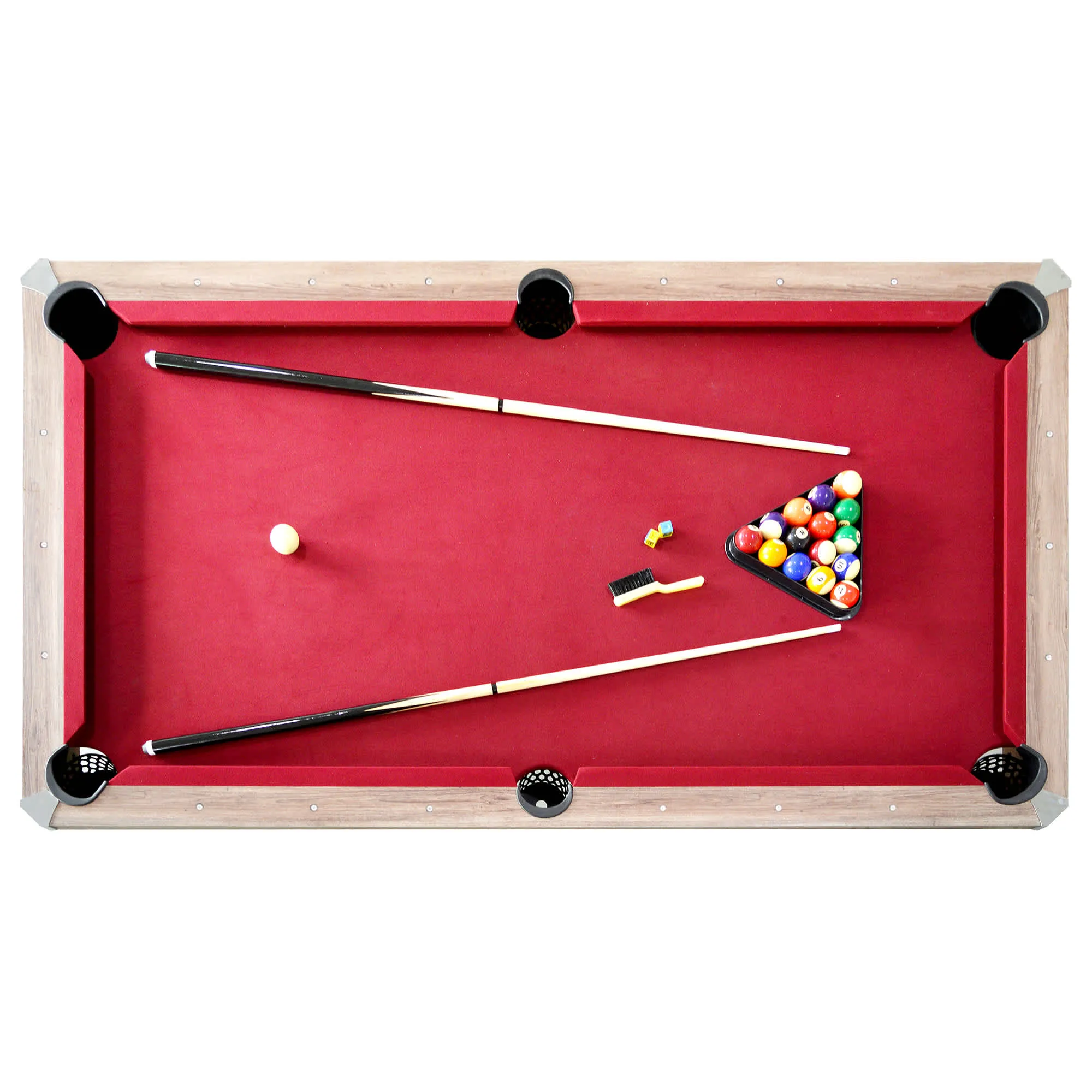 Newport 7-ft Pool Table Combo Set with Benches - Light Oak with Red Felt