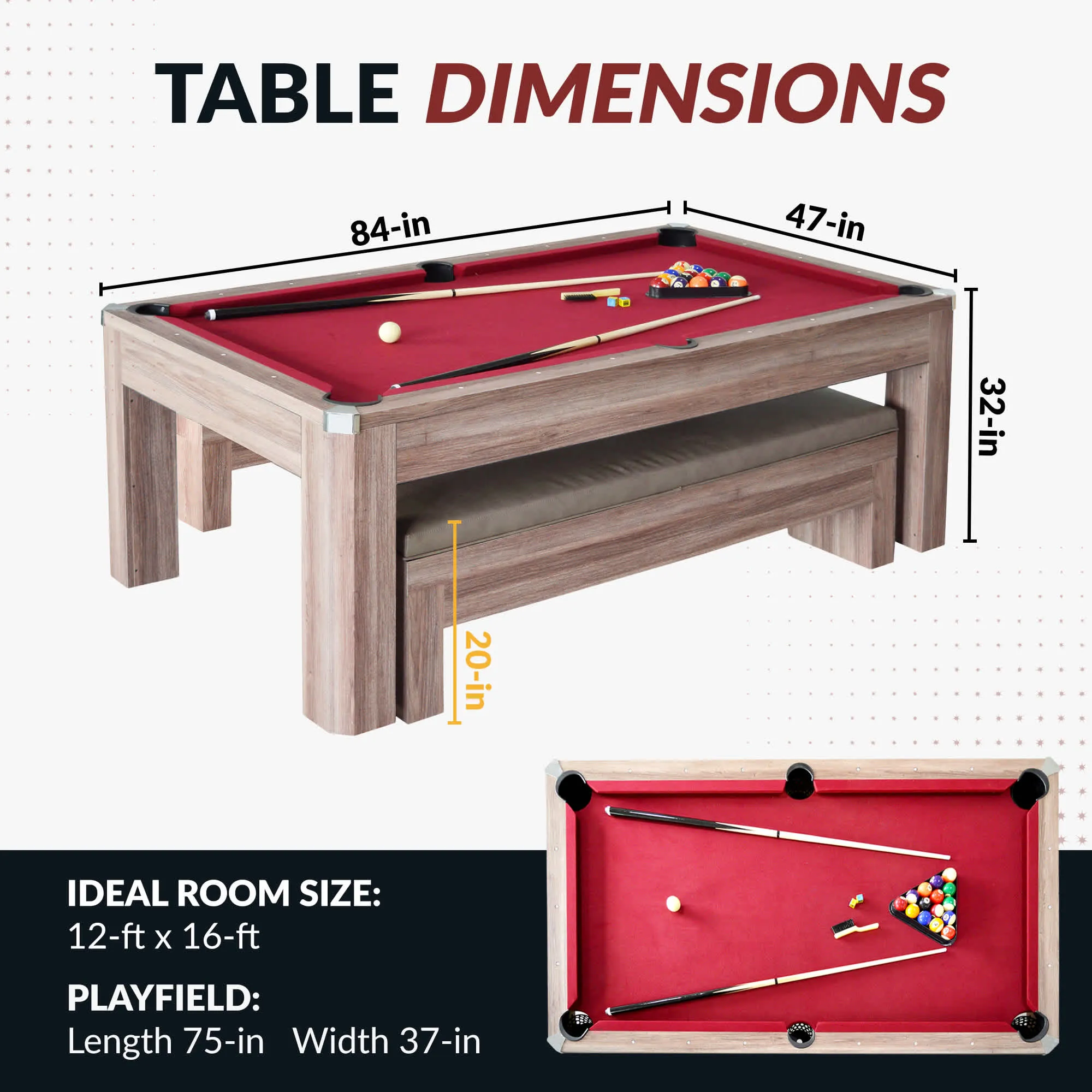 Newport 7-ft Pool Table Combo Set with Benches - Light Oak with Red Felt