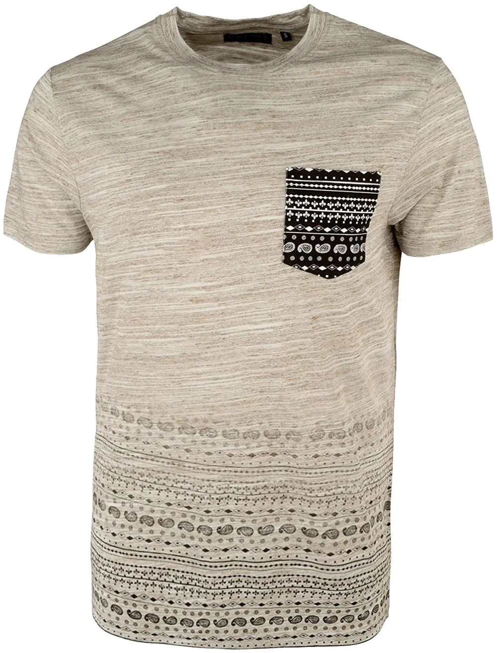 Noble Crew Neck T-Shirt With Faded Paisley Print in Grey