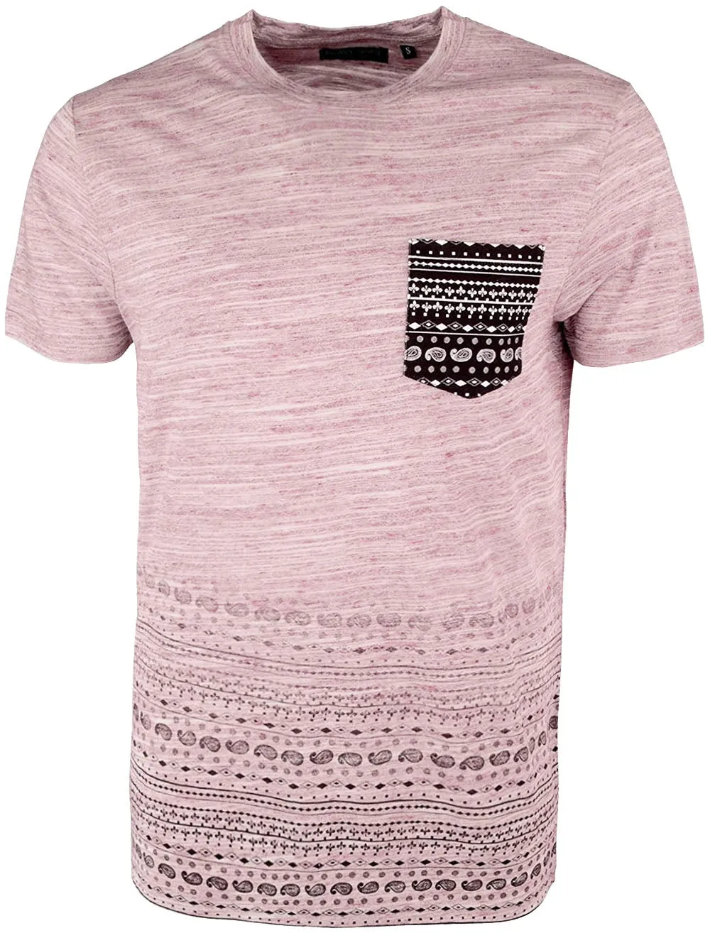 Noble Crew Neck T-Shirt with Faded Paisley Print in Pink