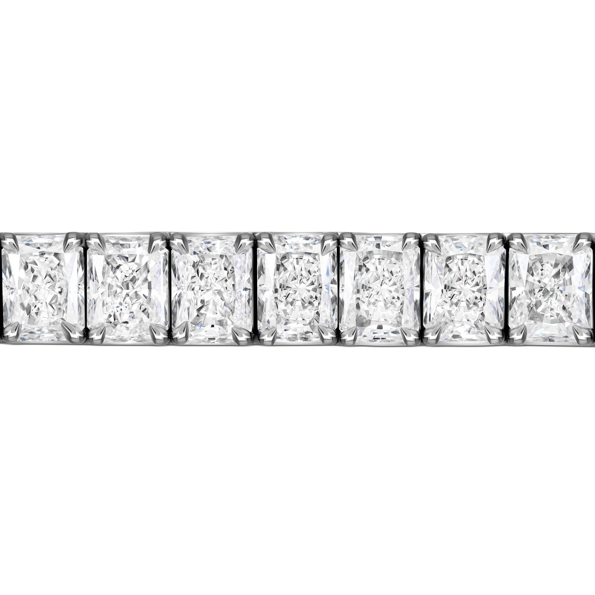 Noble Platinum Elongated Radiant-Cut White Diamond Tennis Bracelet