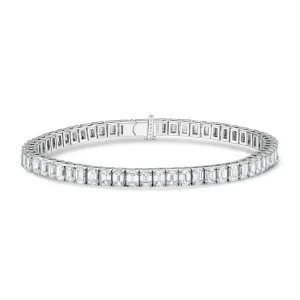 Noble Platinum Emerald-Cut White Diamond Tennis Bracelet