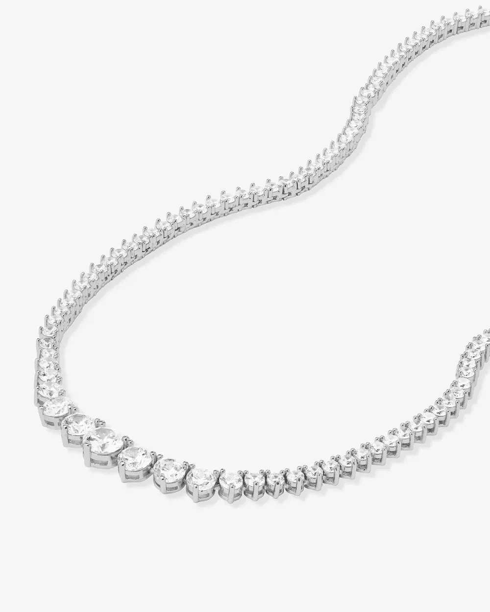 Not Your Basic Graduated Tennis Necklace 18" Silver and White