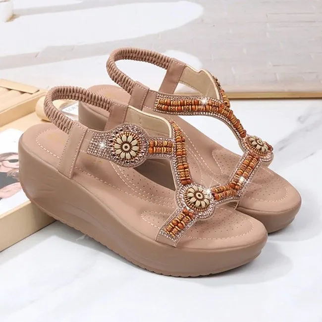 OCW Women Retro Wedge Sandals Back Strap Bohemian Summer Footwear