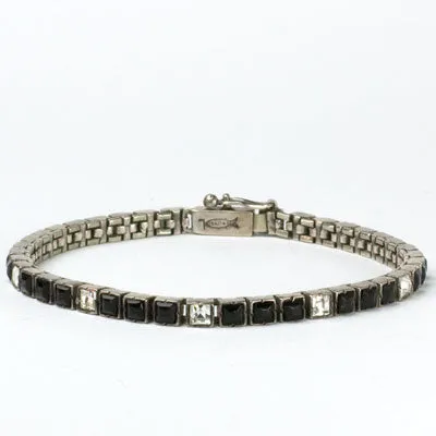 Onyx, Diamanté & Sterling Bracelet by Fishel, Nessler