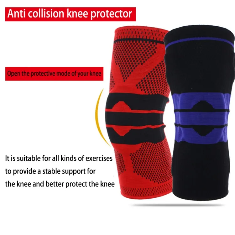 Outdoor Fitness Mountaineering Knit Protection Silicone Anti - collision Spring Support Sports Knee Protector, Size: L(Black)