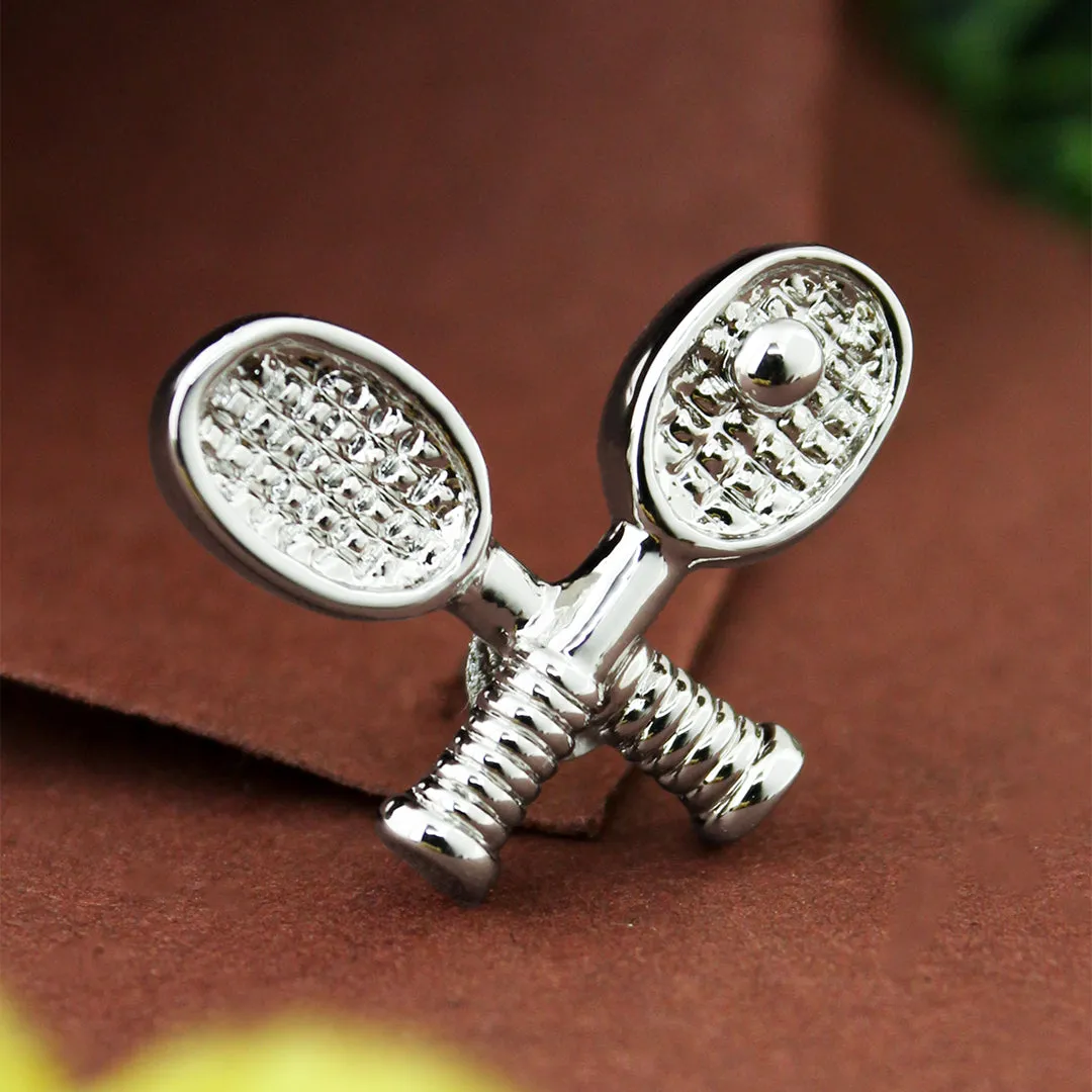 Peluche Playful Tennis Silver Colored Lapel Pin for Men