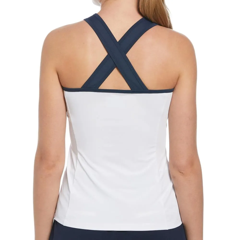 Penguin Women's Color Block Zip Tank - Bright White/Navy