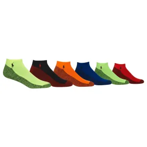 POLO RALPH LAUREN 6-Pack Men's Neon Contrast Marled Sole Low Cut Socks, Assorted 1, 10-13