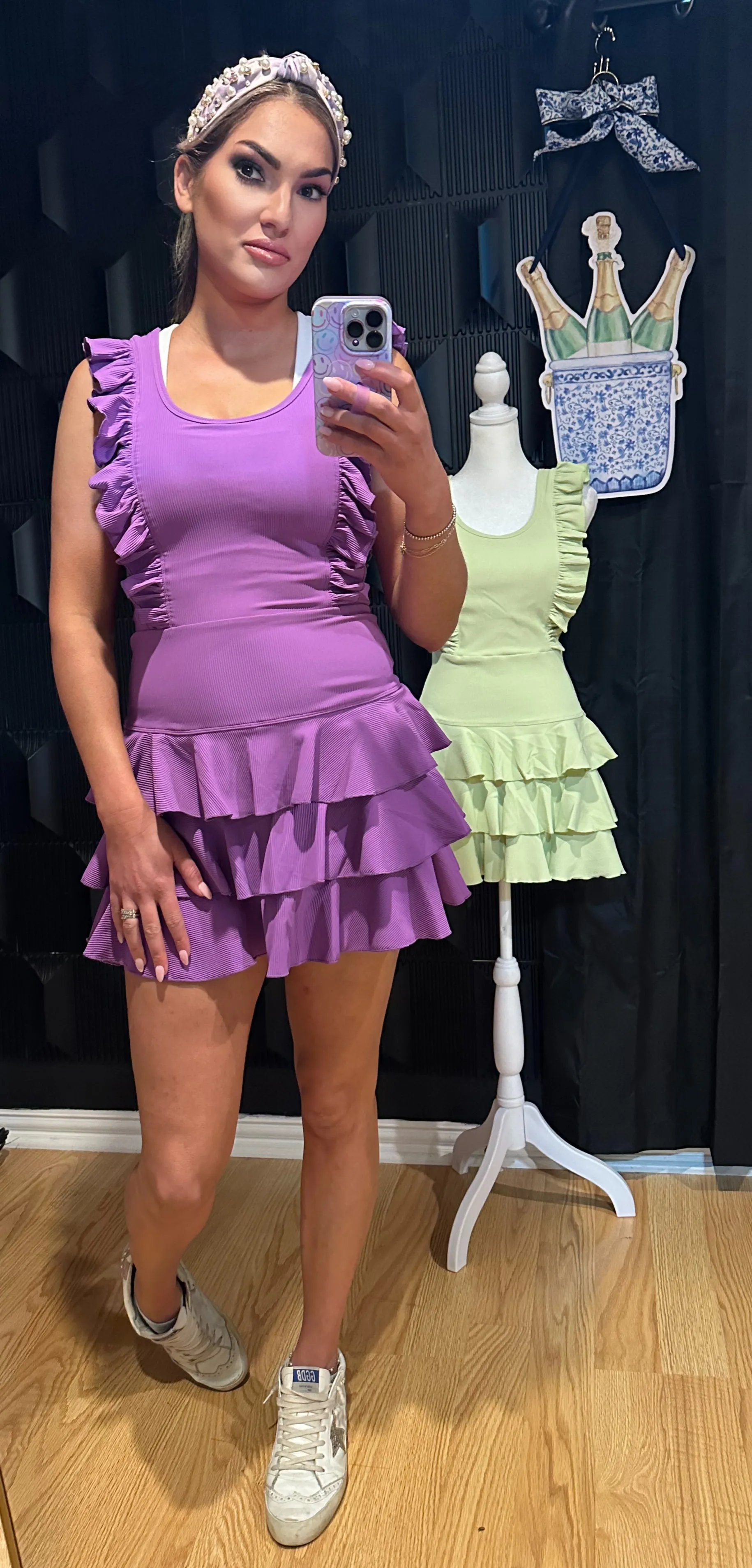 Purple Tiered Ruffle Skirt Athletic Dress