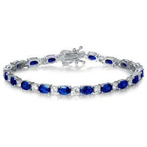 "Glamour Radiance" September Birthstone Fancy Cut Tennis Blue Sapphire Sterling Silver Bracelet