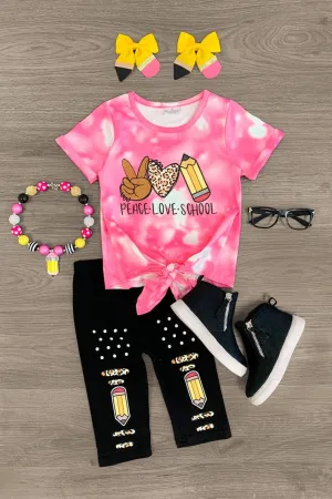 "Peace Love School" Pink Legging Set