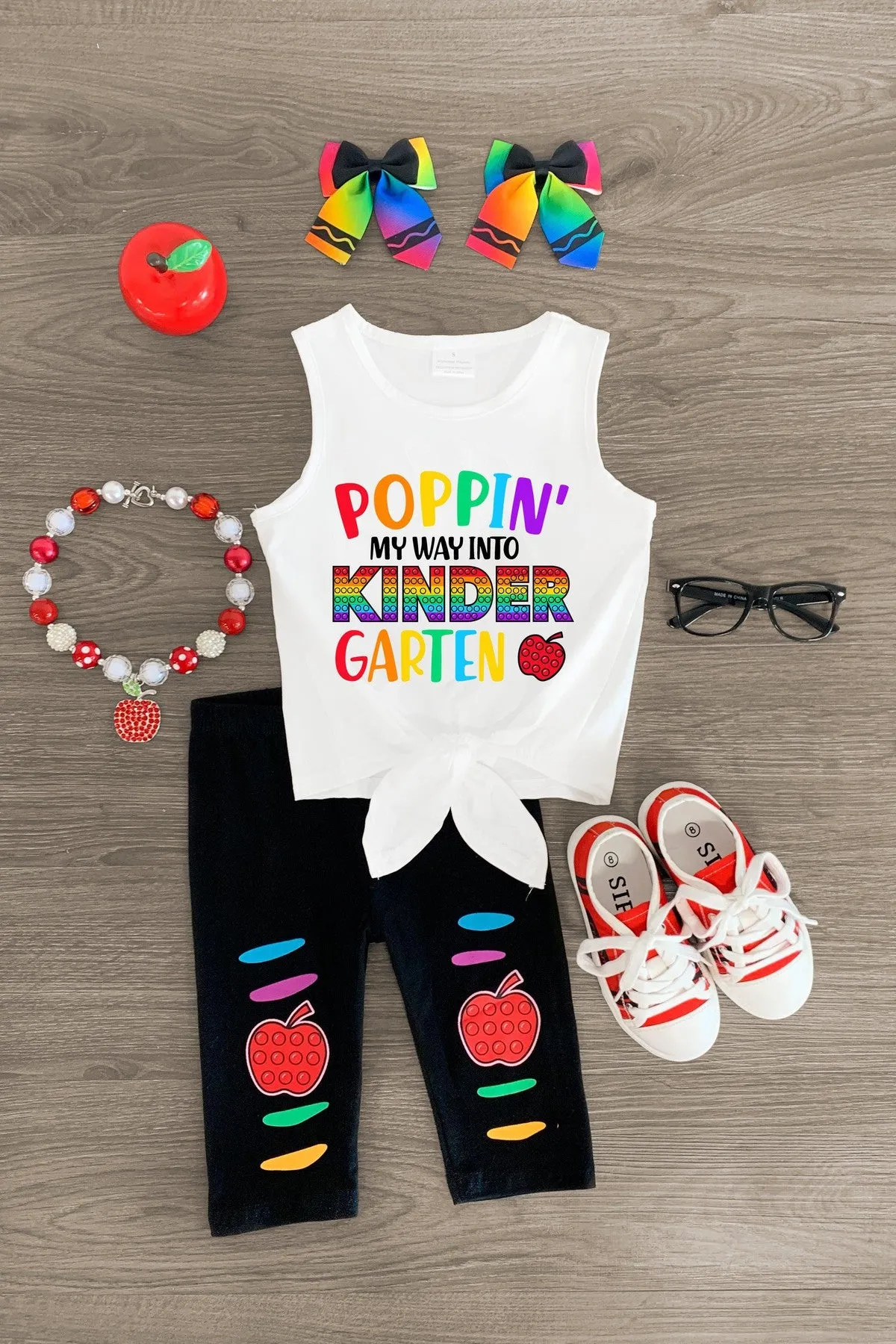 "Poppin' My Way Into Pre-K - 4th Grade" Rainbow Legging Set