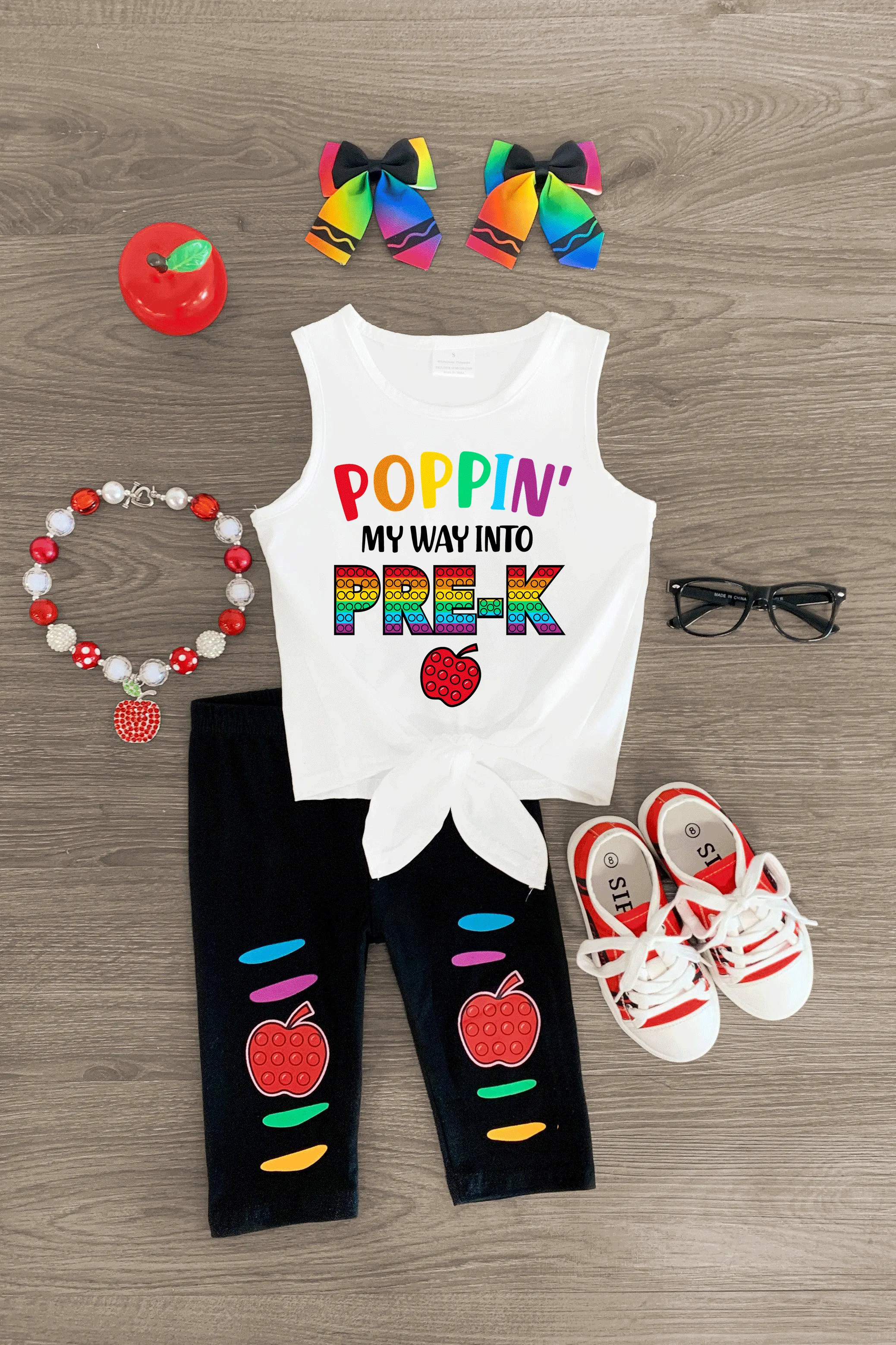 "Poppin' My Way Into Pre-K - 4th Grade" Rainbow Legging Set