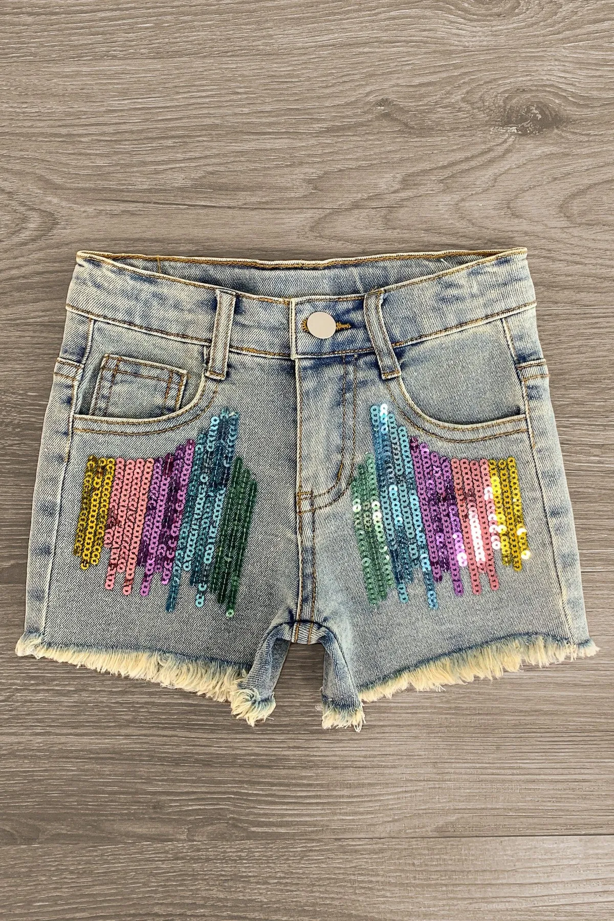 "Stay Weird" Rainbow Sequin Denim Short Set