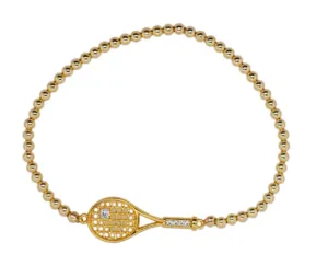 "TENNIS RAQUET" CZ CHARM GOLD FILLED BALL BEAD BRACELET