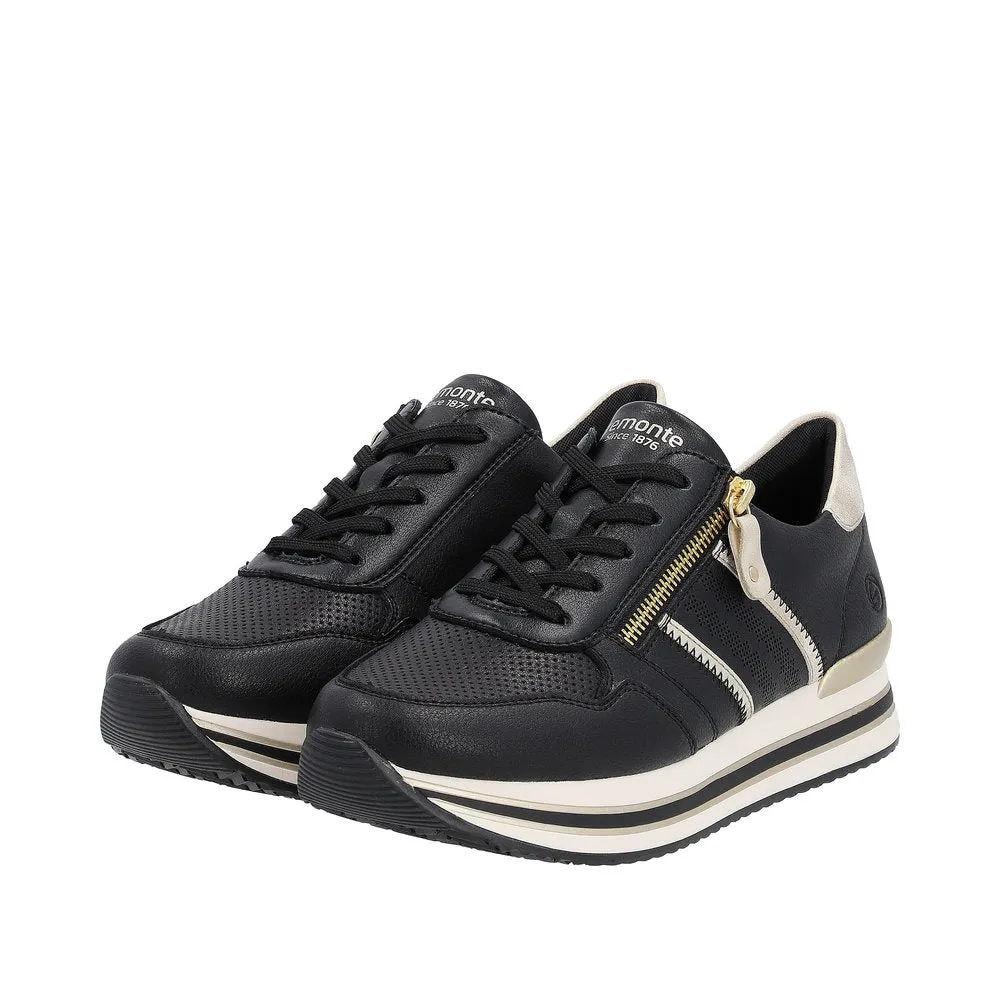 Remonte D1318-01 Rock Black And Gold Leather Trainers