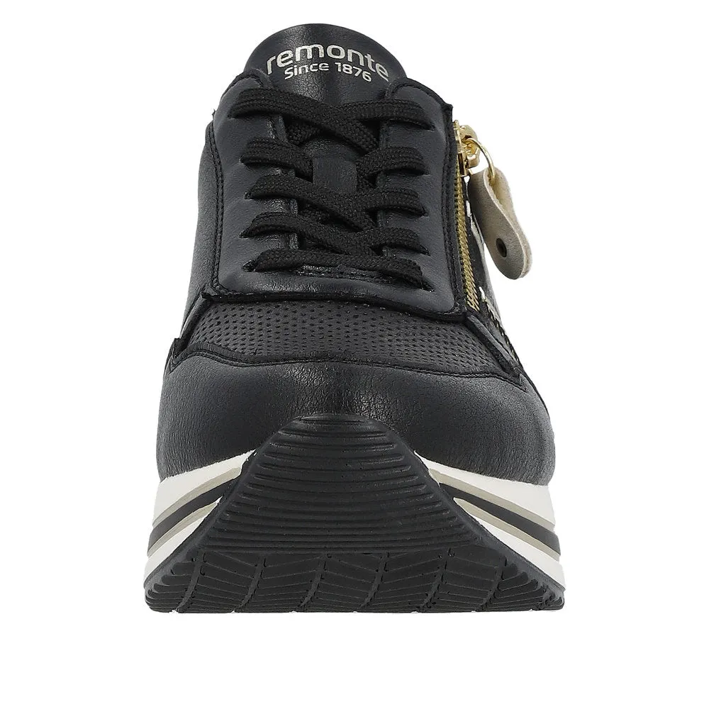 Remonte D1318-01 Rock Black And Gold Leather Trainers