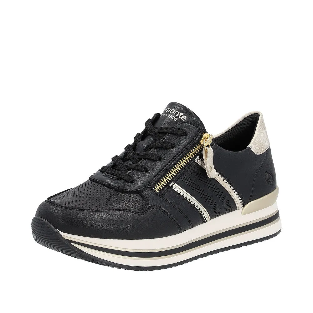 Remonte D1318-01 Rock Black And Gold Leather Trainers