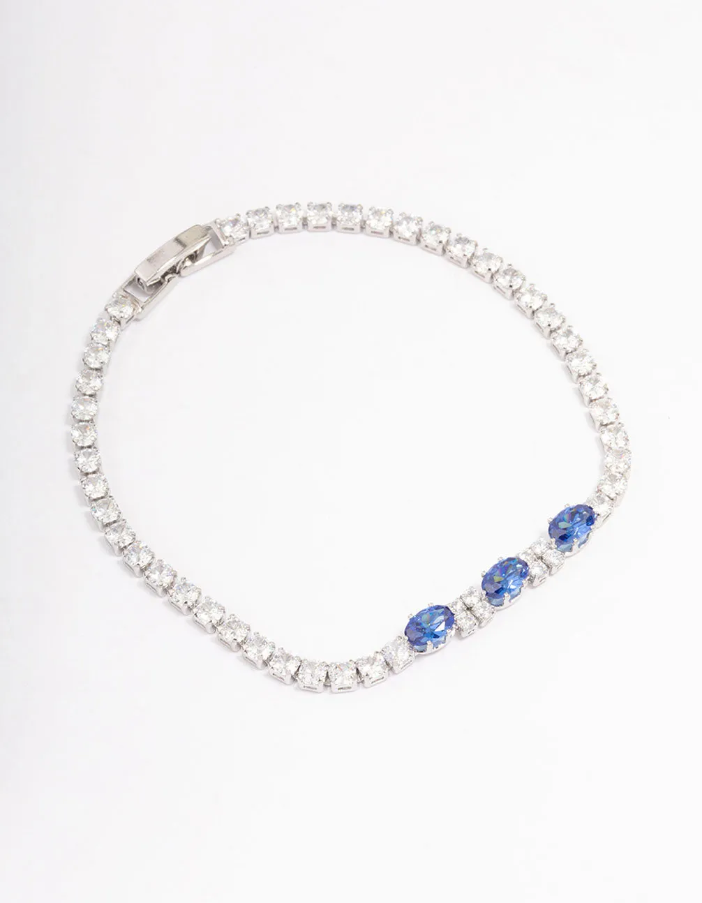 Rhodium Oval Cubic Zirconia Tennis Bracelet