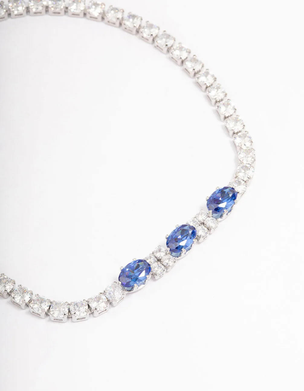 Rhodium Oval Cubic Zirconia Tennis Bracelet