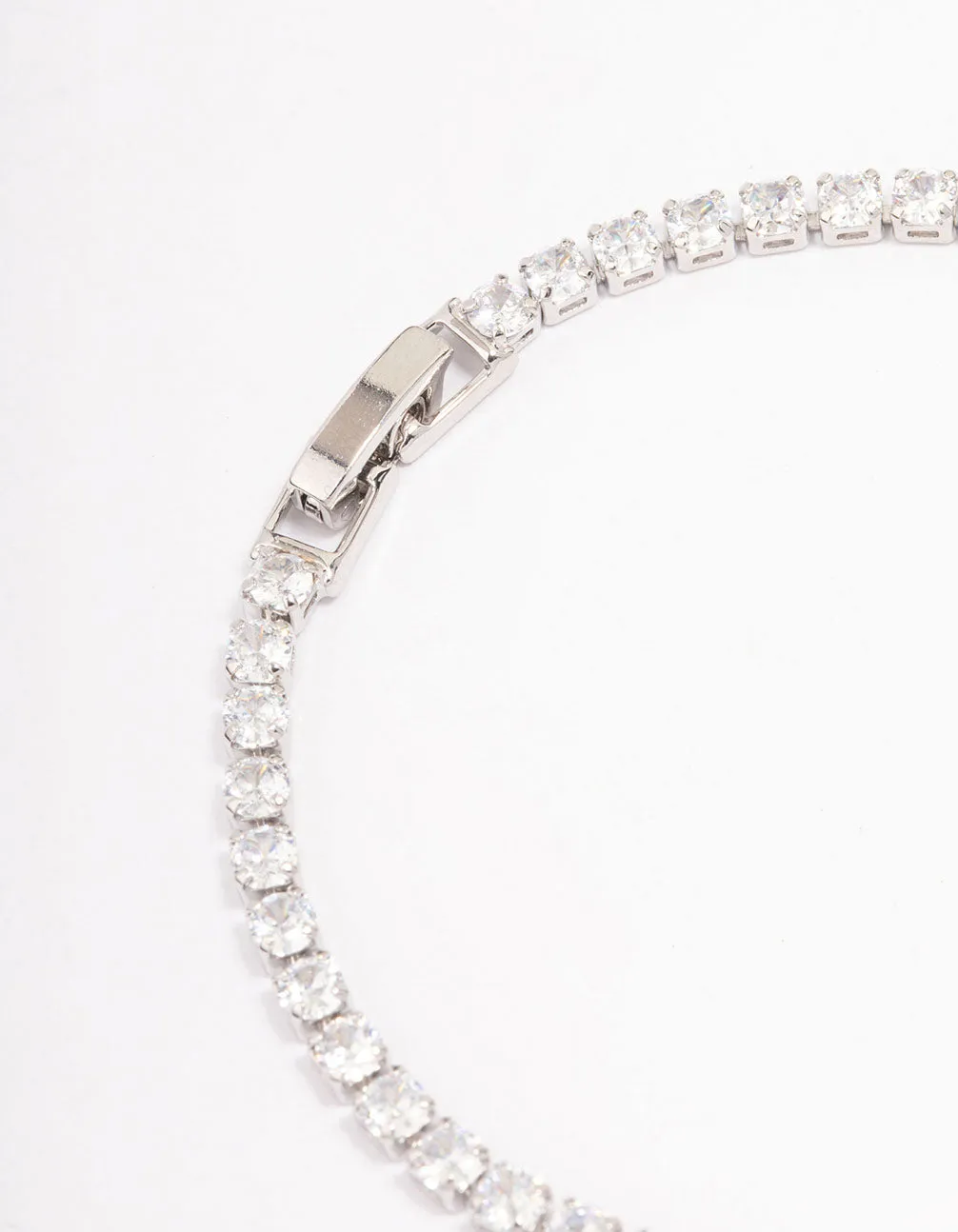 Rhodium Oval Cubic Zirconia Tennis Bracelet