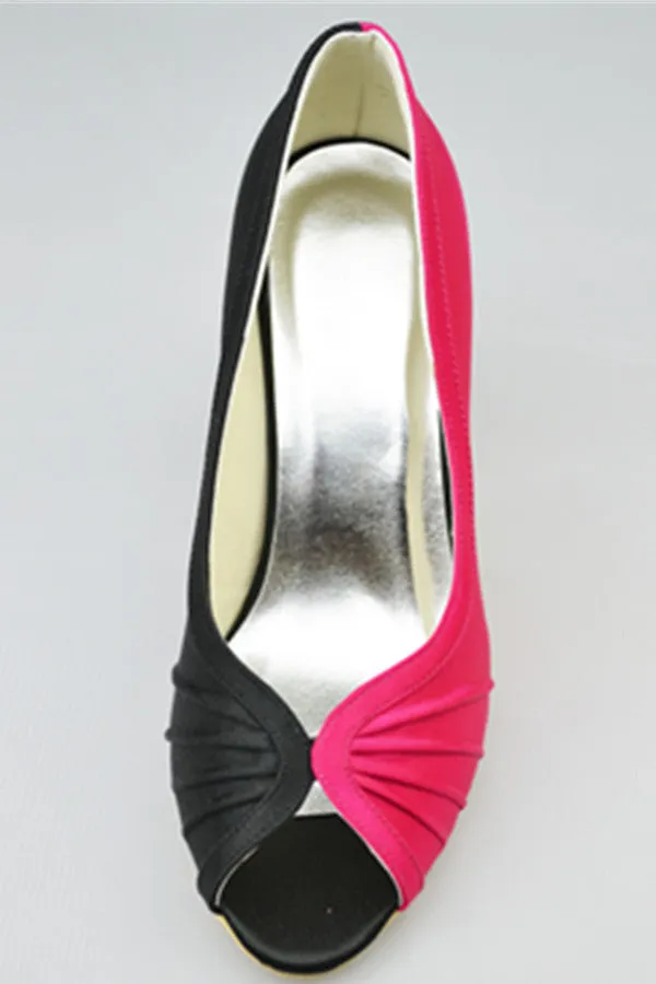 Rose Red And Black Satin Cheap High Quality Women Shoes S114