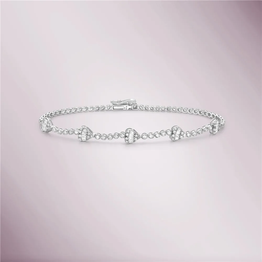 Round & Baguette Diamonds Heart Shape Tennis Bracelet (1.15 ct.) in 14K Gold