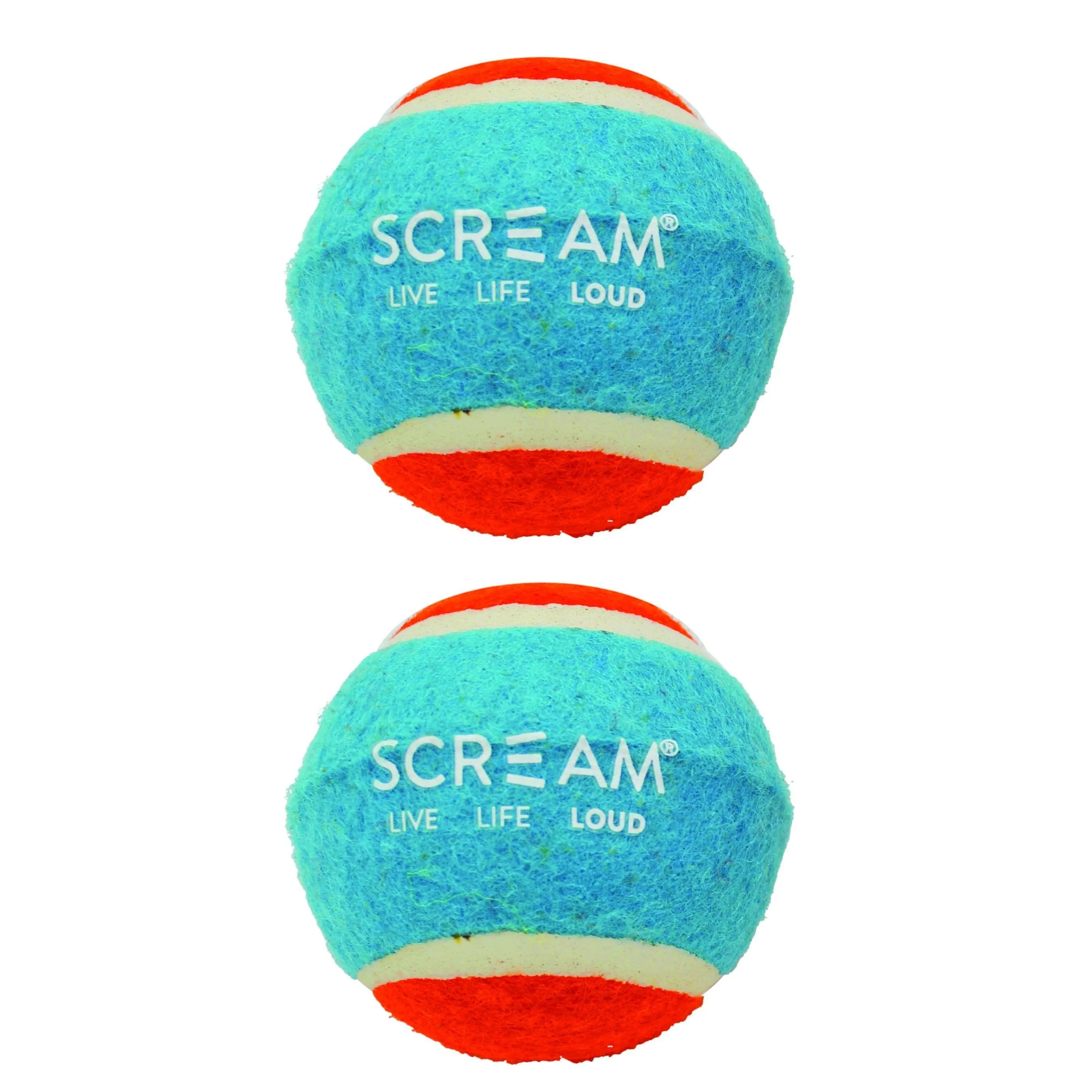 Scream Tennis Balls Medium Blue and Orange Dog Toy 2 Pack