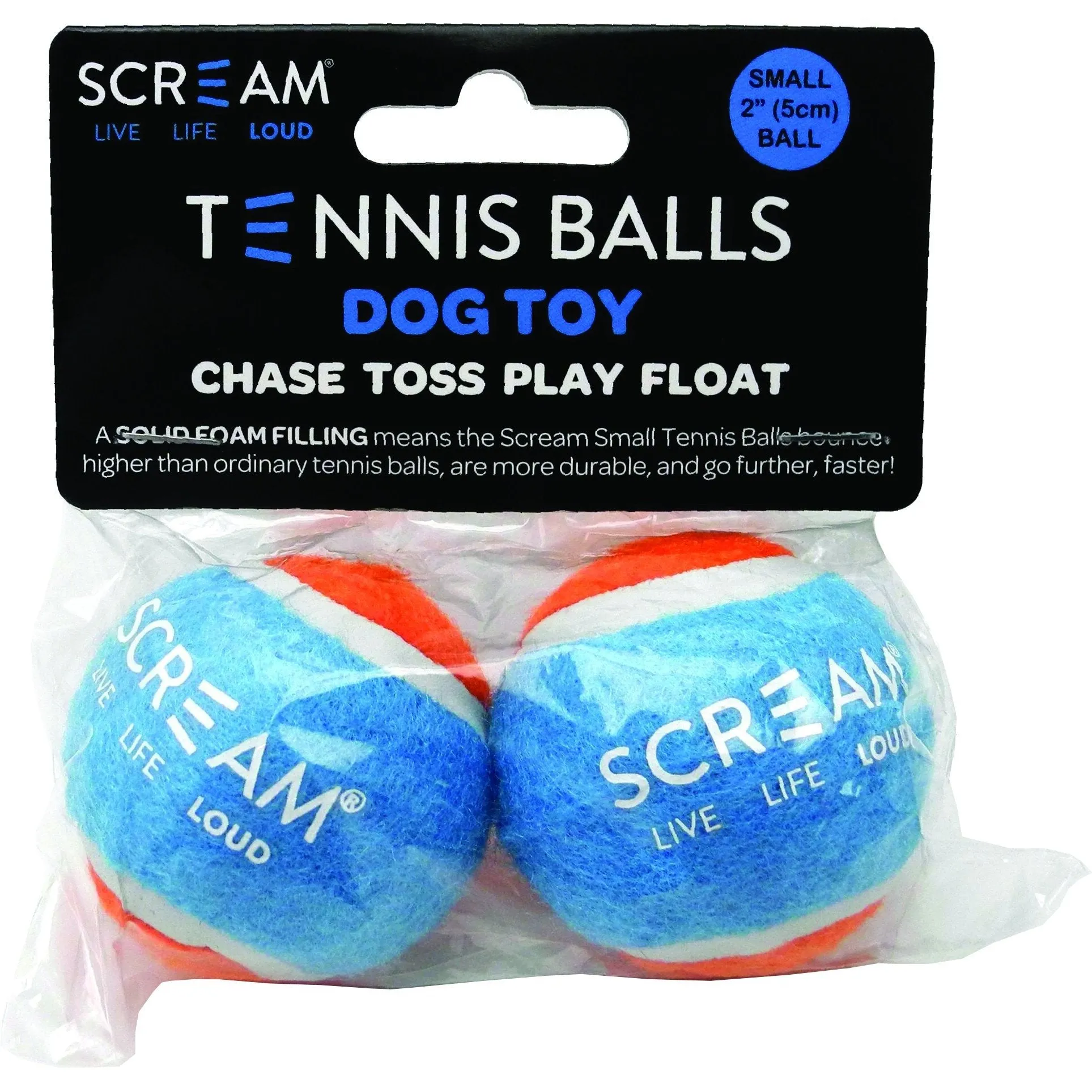 Scream Tennis Balls Small Blue and Orange Dog Toy 2 Pack