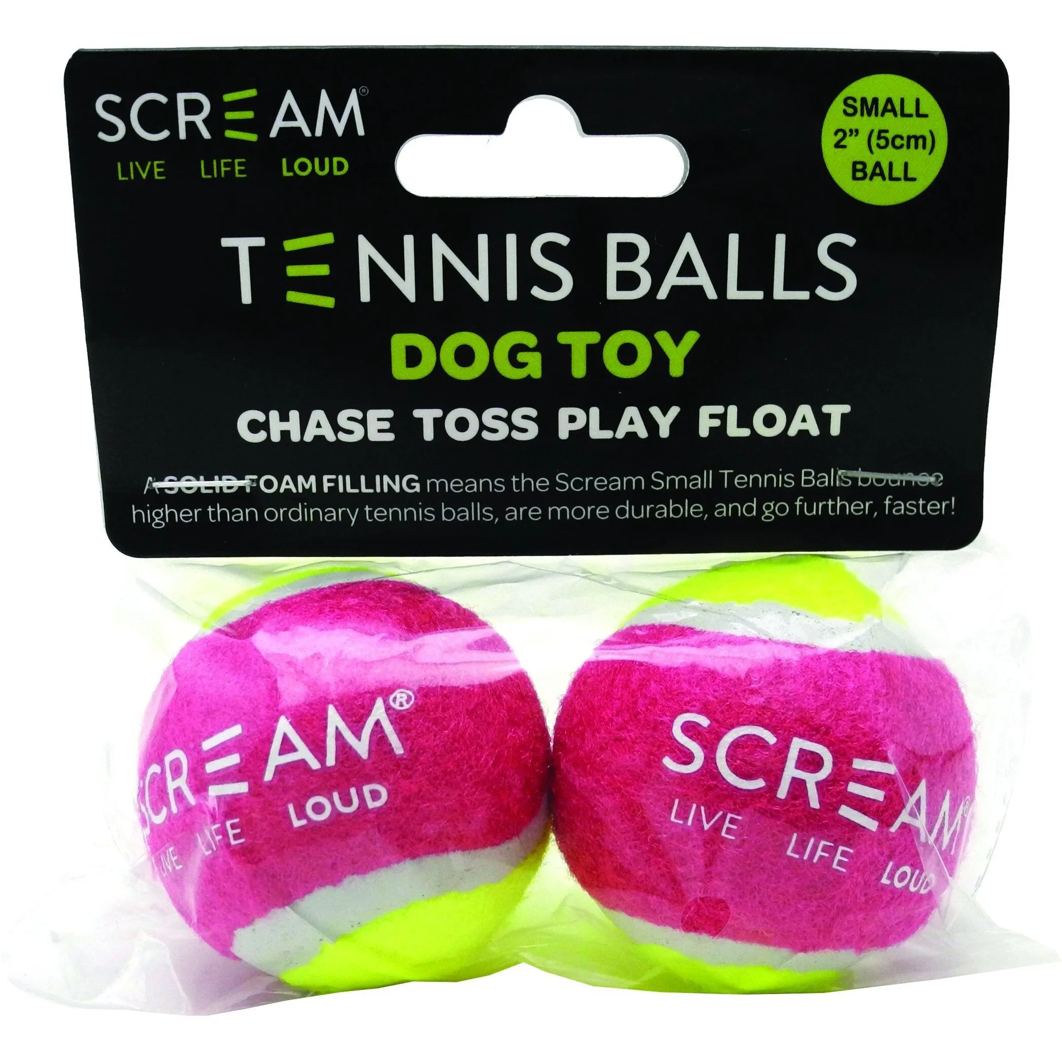 Scream Tennis Balls Small Pink and Green Dog Toy 2 Pack