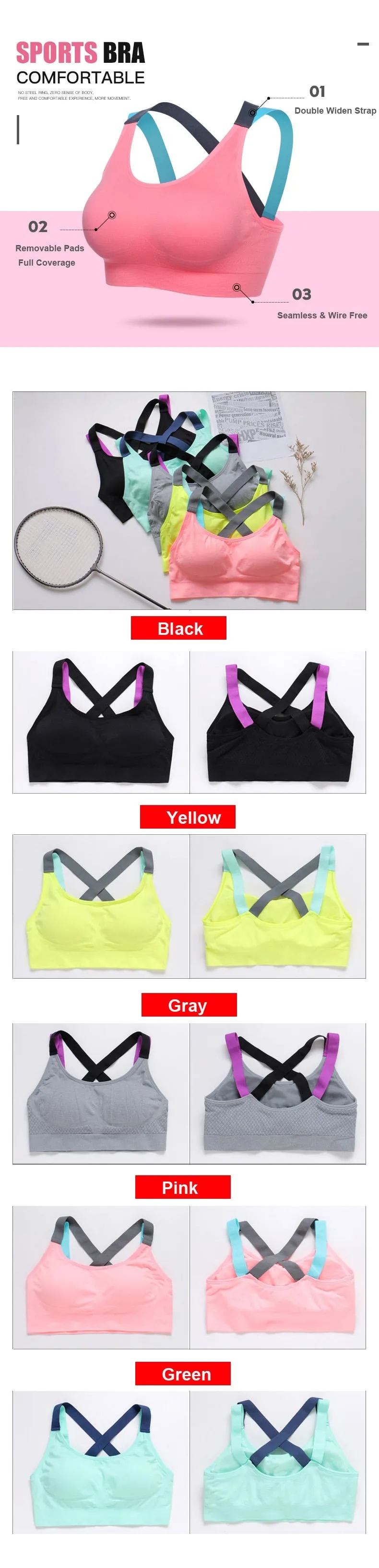 Seamless High Impact Yoga Fitness Underwear Push-up Sportswear bralette Gym Sports Bra